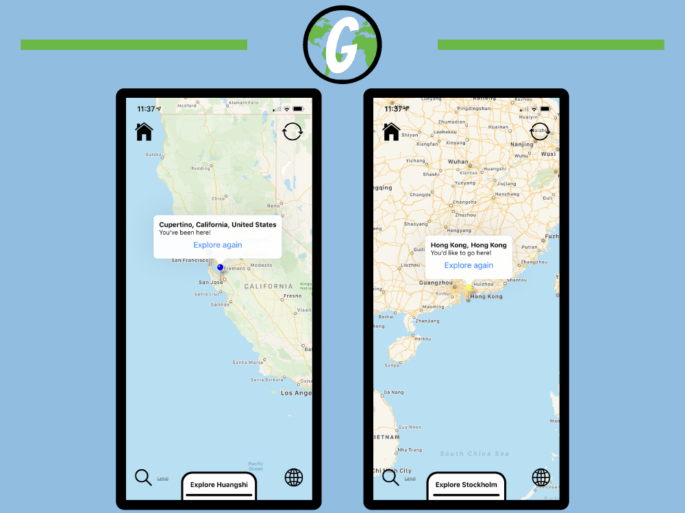 Screens from the Geographist iOS app