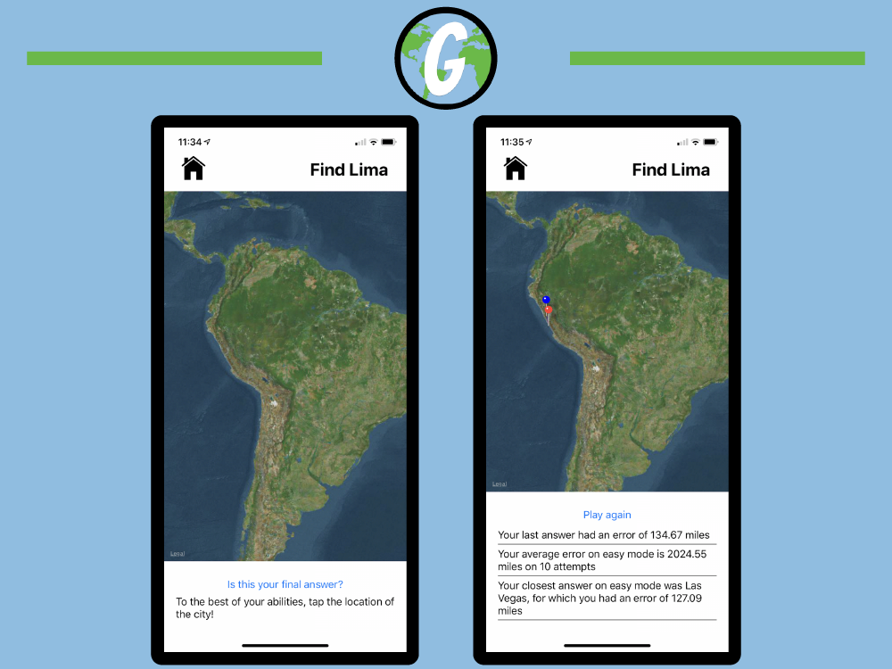 Screens from the Geographist iOS app