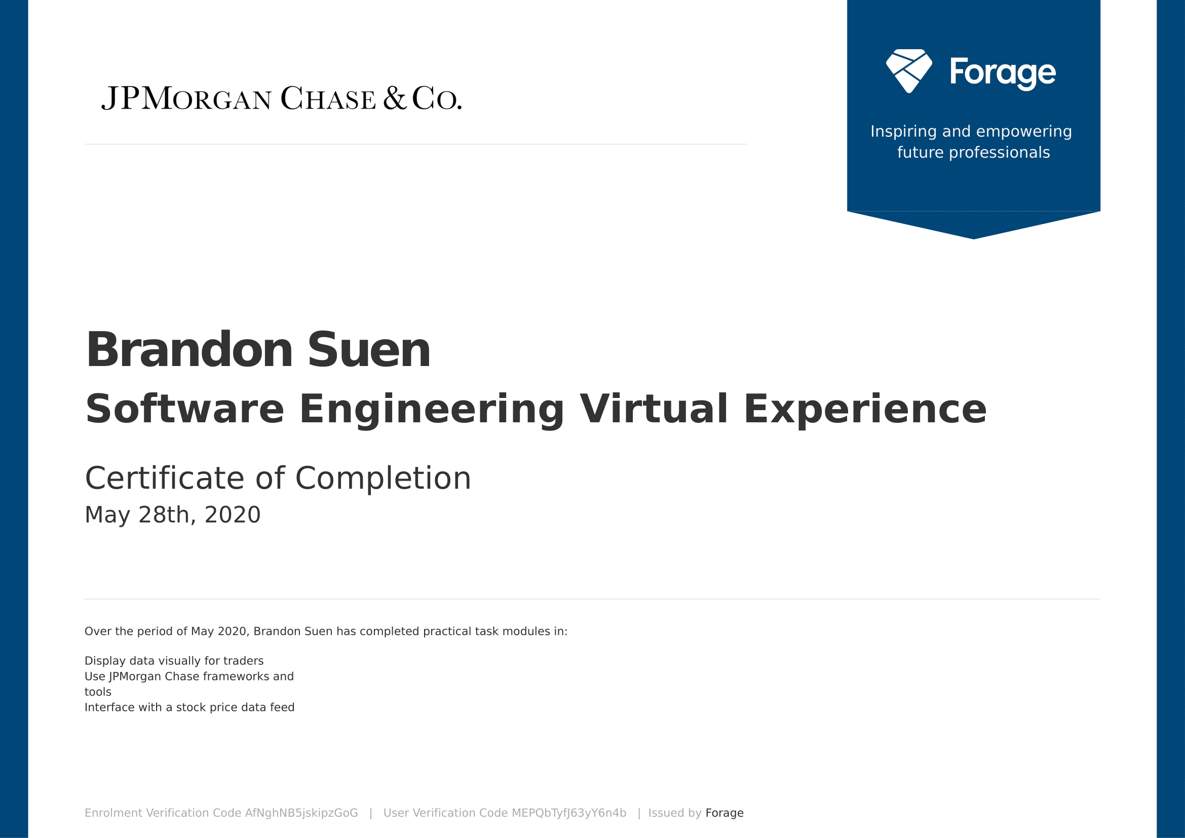 My JPMorgan Chase Software Engineering Virtual Internship Certification