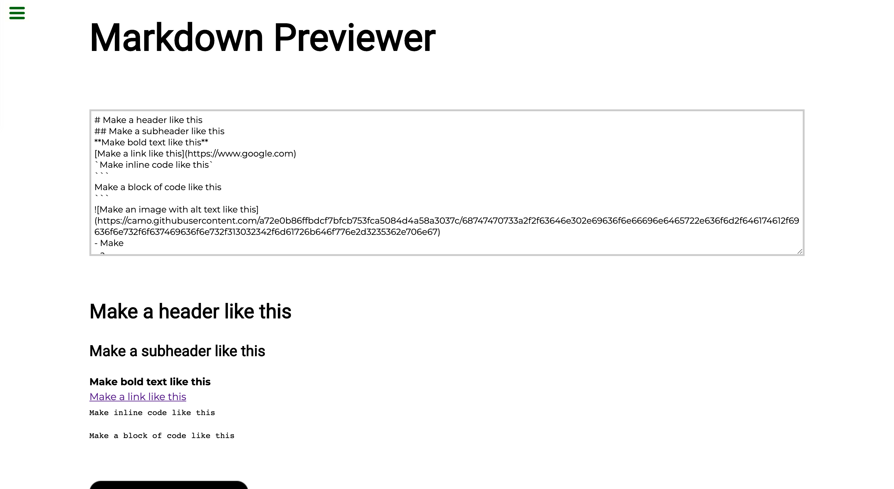 Markdown previewer web page