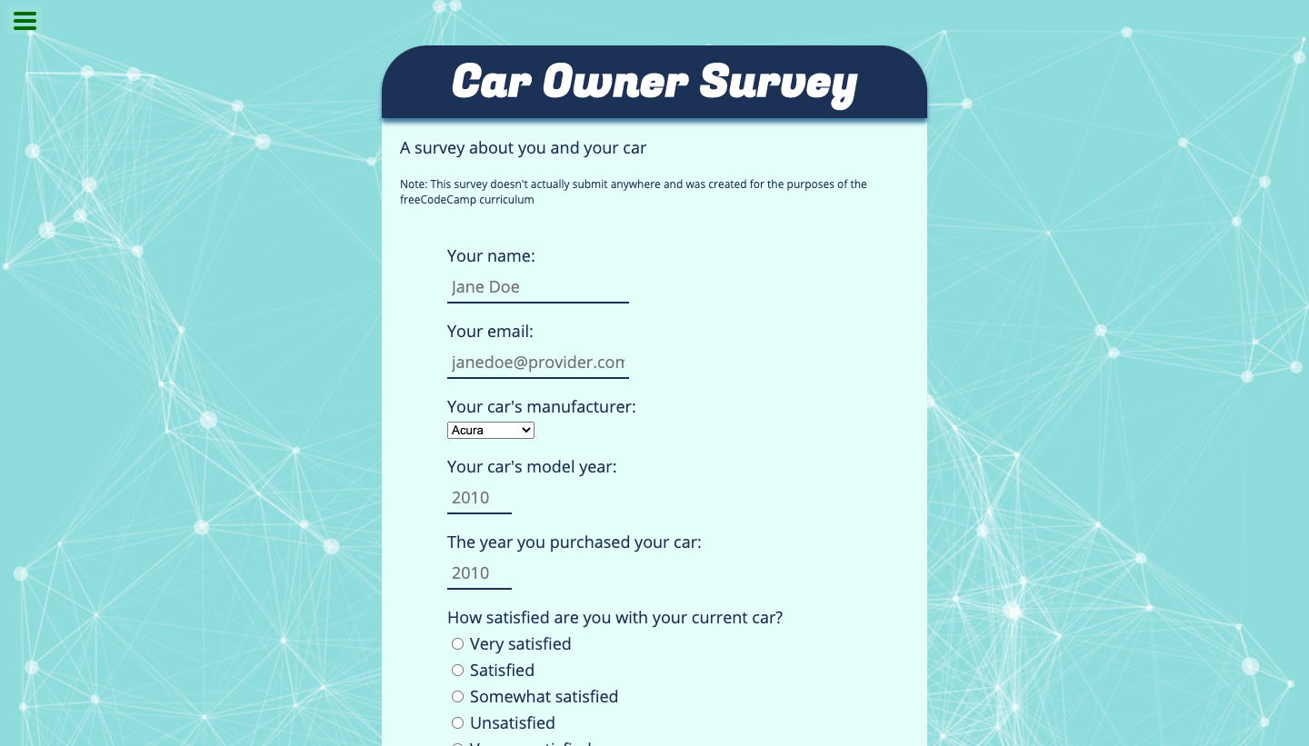 My survey form web page